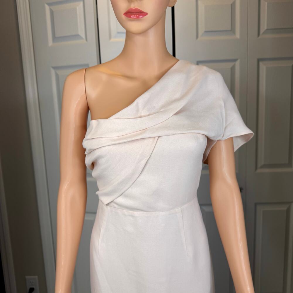 REISS Womens Riana One Shoulder Draped Midi Dress in Pink Cocktail Wedding 2 - Picture 4 of 12